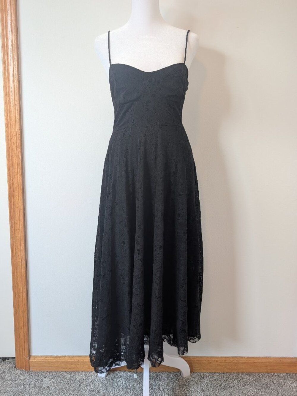 mango whimsygoth black lace floral midi dress (small / 4)